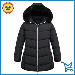 Plus Size Winter Down Alternative Puffer Jacket Windproof Waterproof Hooded
